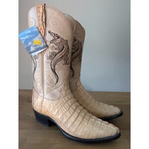 El General Western Boots Mens Size 25 Beige Reptile Croc Leather Cowboy Pull On